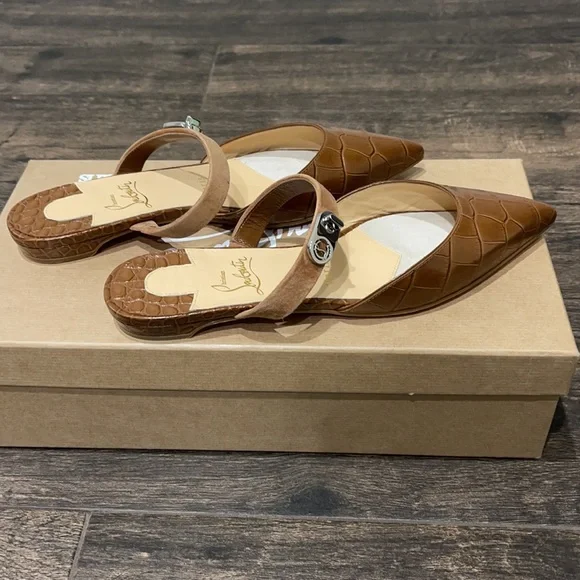 CHRISTIAN LOUBOUTIN Choc Lock croc-effect leather slippers BNIB 36.5 - Picture 8 of 10